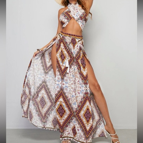 Boho crop to and maxi skirt set - Picture 4 of 5